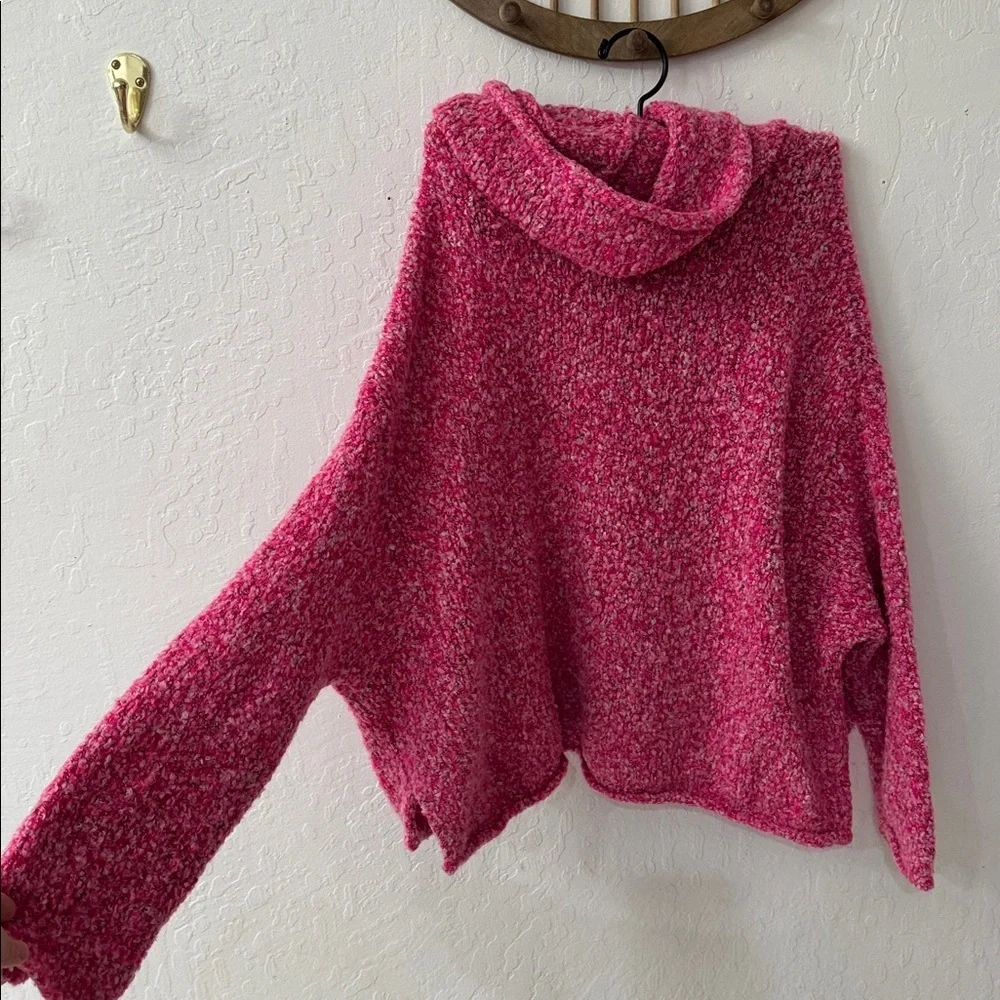 Free People BFF Cowl Neck Sweater Prickly Pear Pink XS Crop Oversized Knit